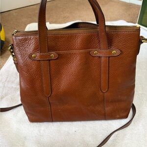 Fossil Brown Leather Satchel / Crossbody Bag